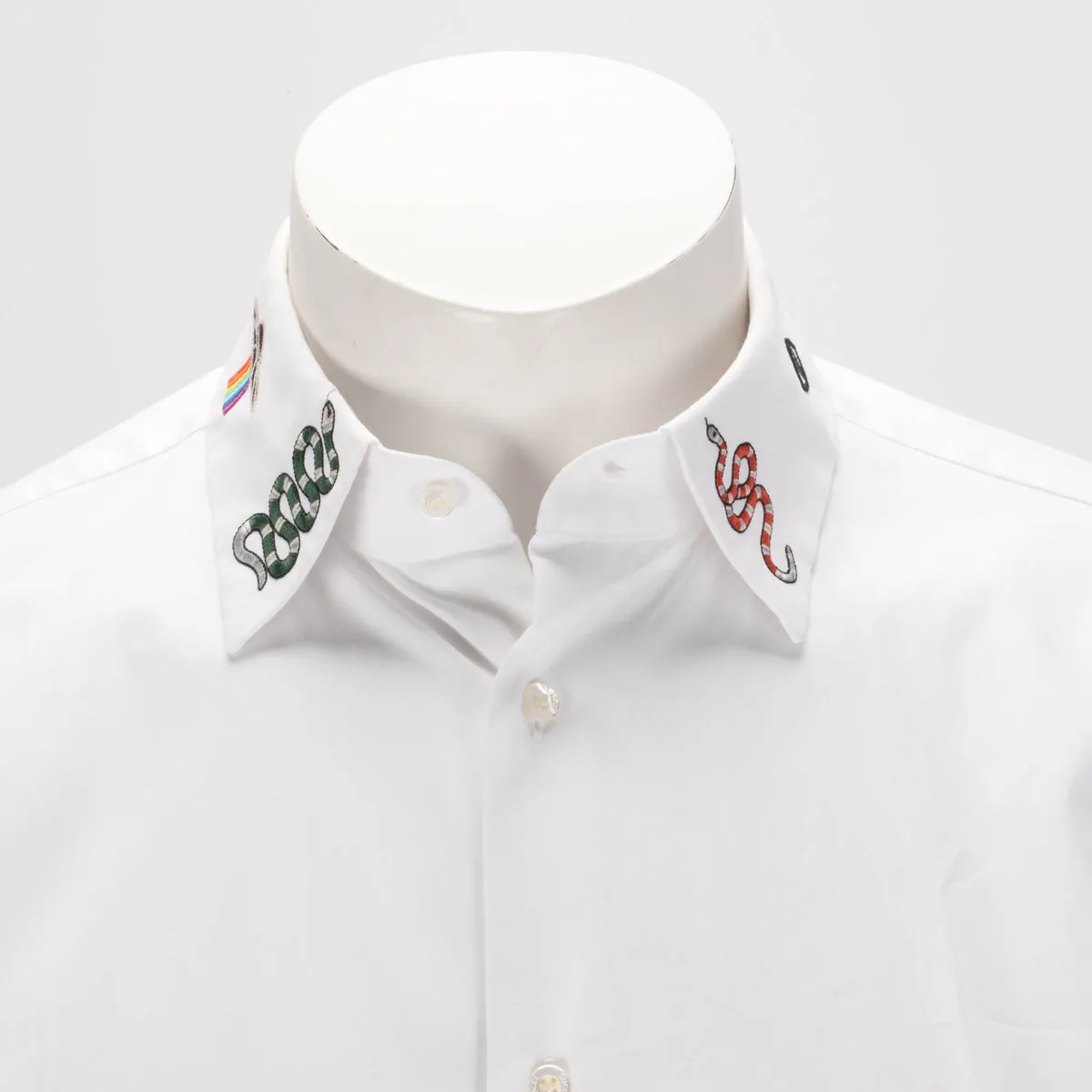 Gucci White Cotton Embroidered Duke Slim-Fit Shirt 41