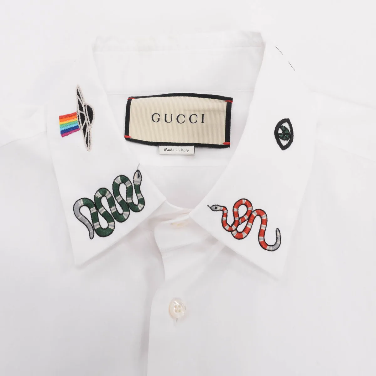 Gucci White Cotton Embroidered Duke Slim-Fit Shirt 41