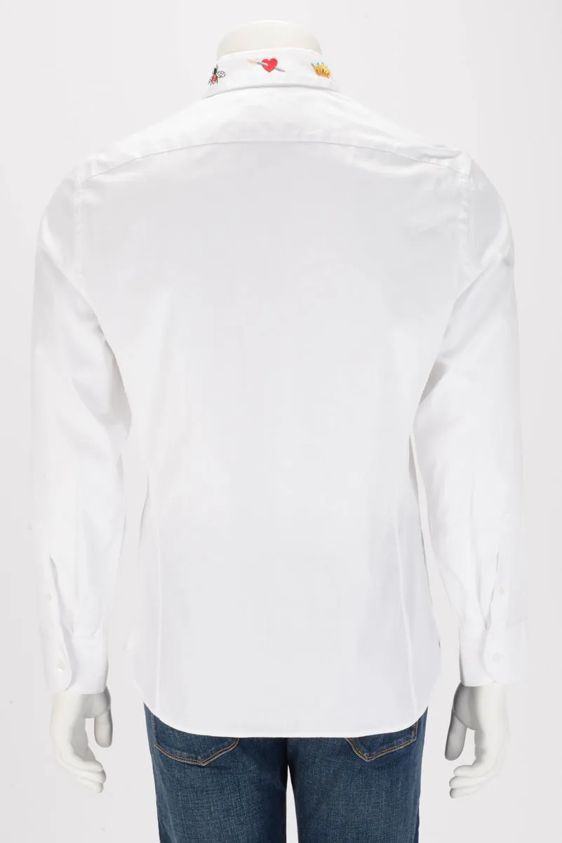 Gucci White Cotton Embroidered Duke Slim-Fit Shirt 41