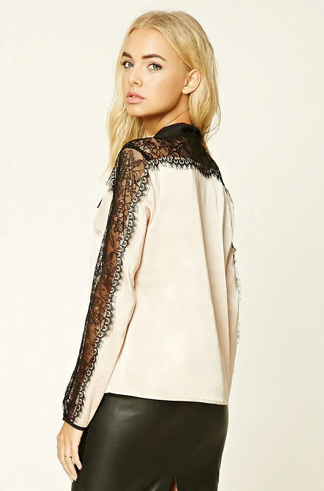 Hollow Lace Splicing Top