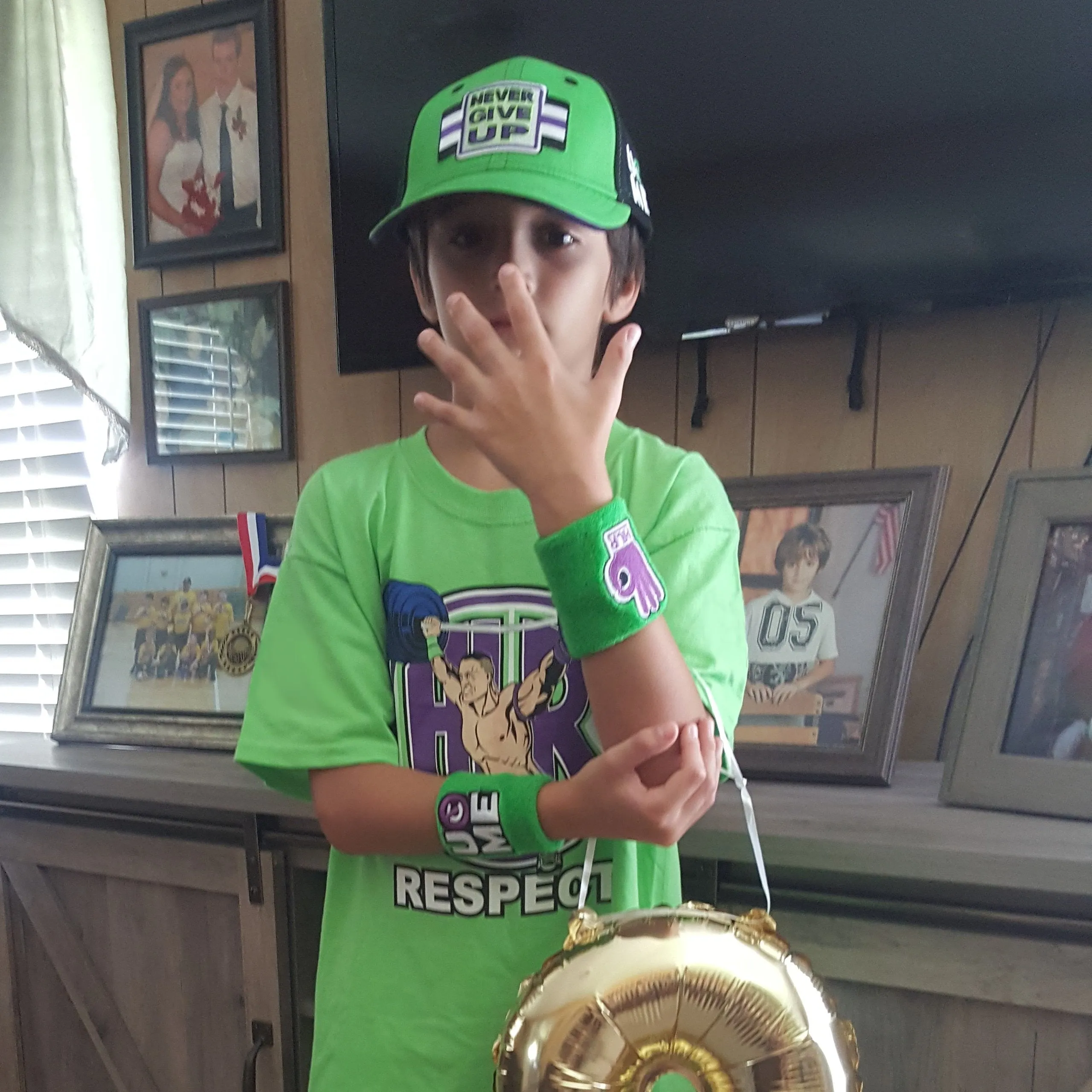 John Cena Cenation Respect Green Boys Kids Costume Hat T-shirt Wristbands