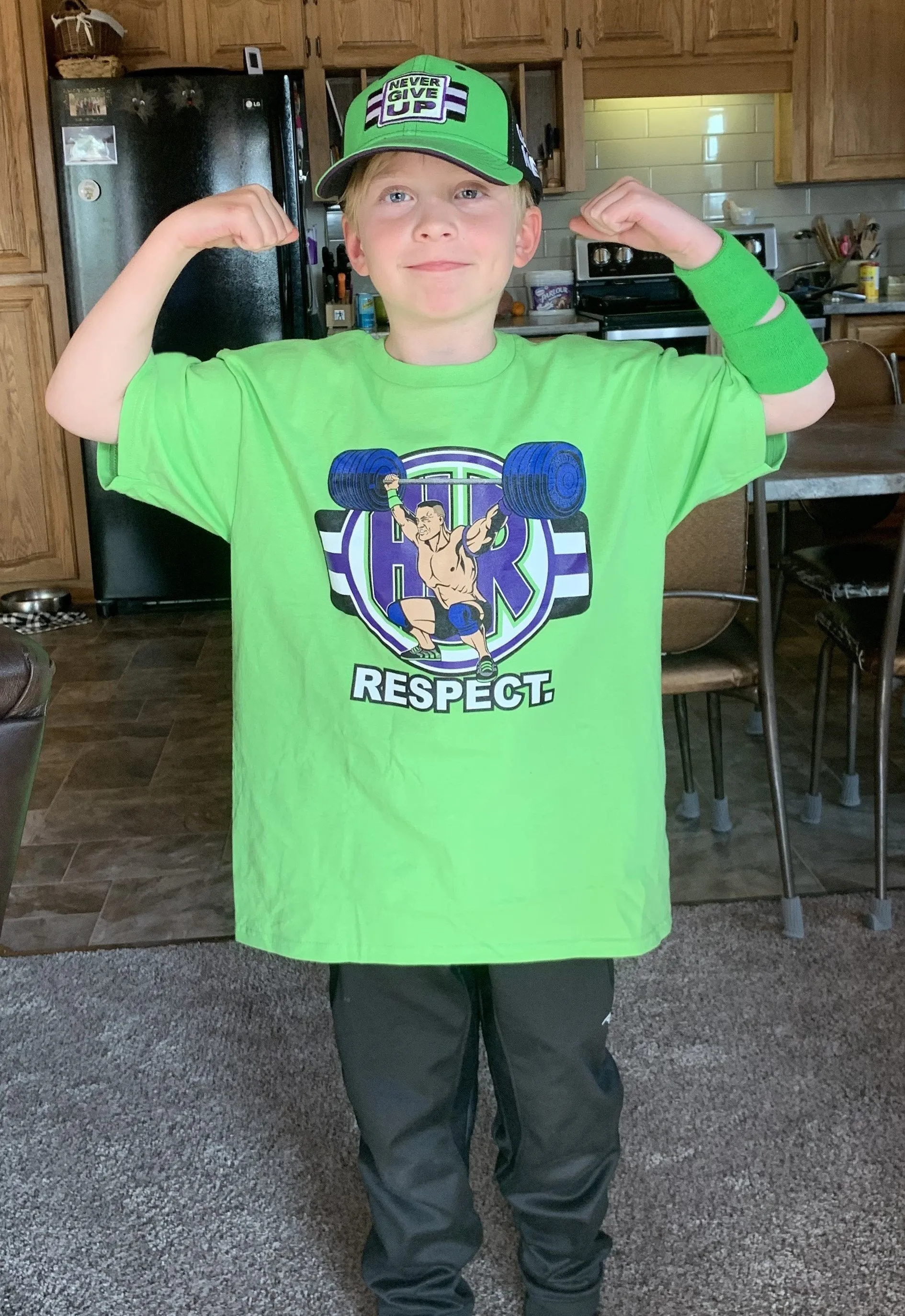 John Cena Cenation Respect Green Boys Kids Costume Hat T-shirt Wristbands