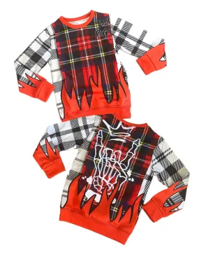 Kids plaid skull sweater