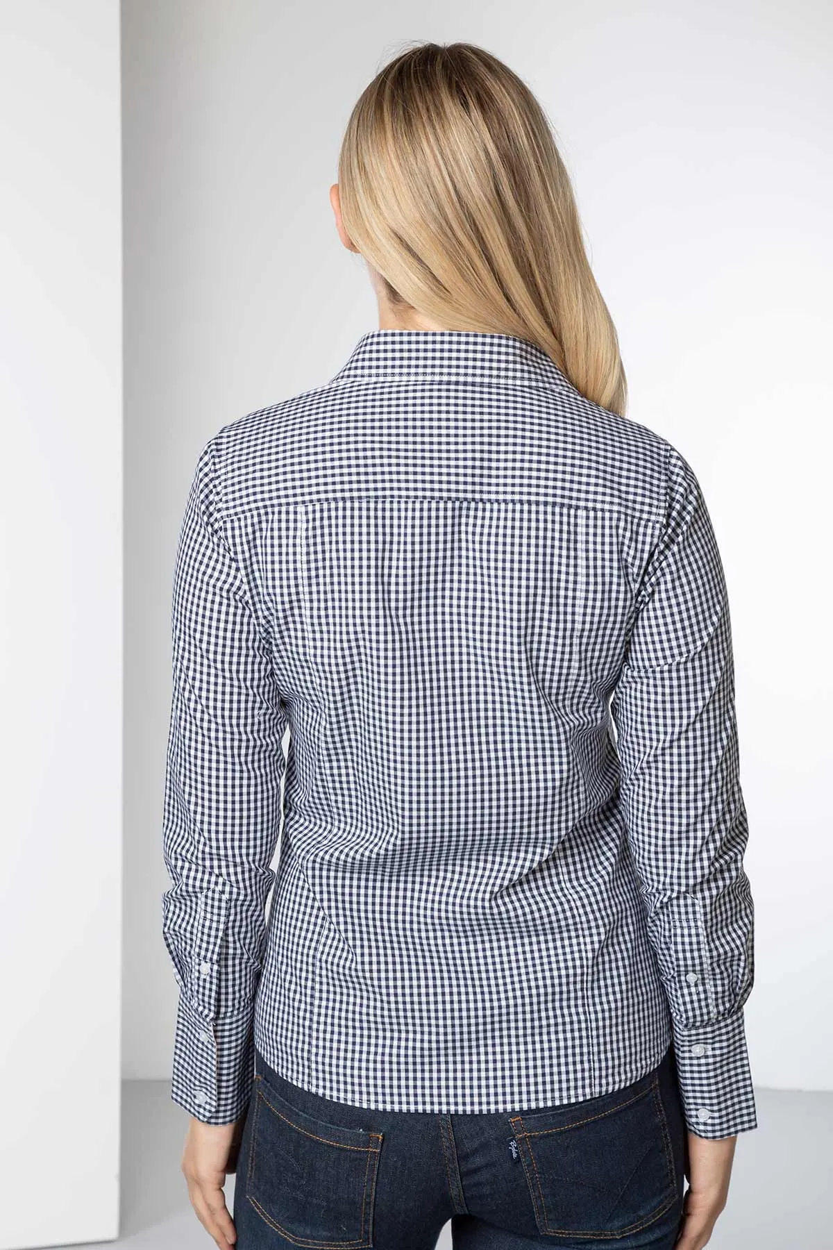 Ladies Navy Gingham Shirt - Emily