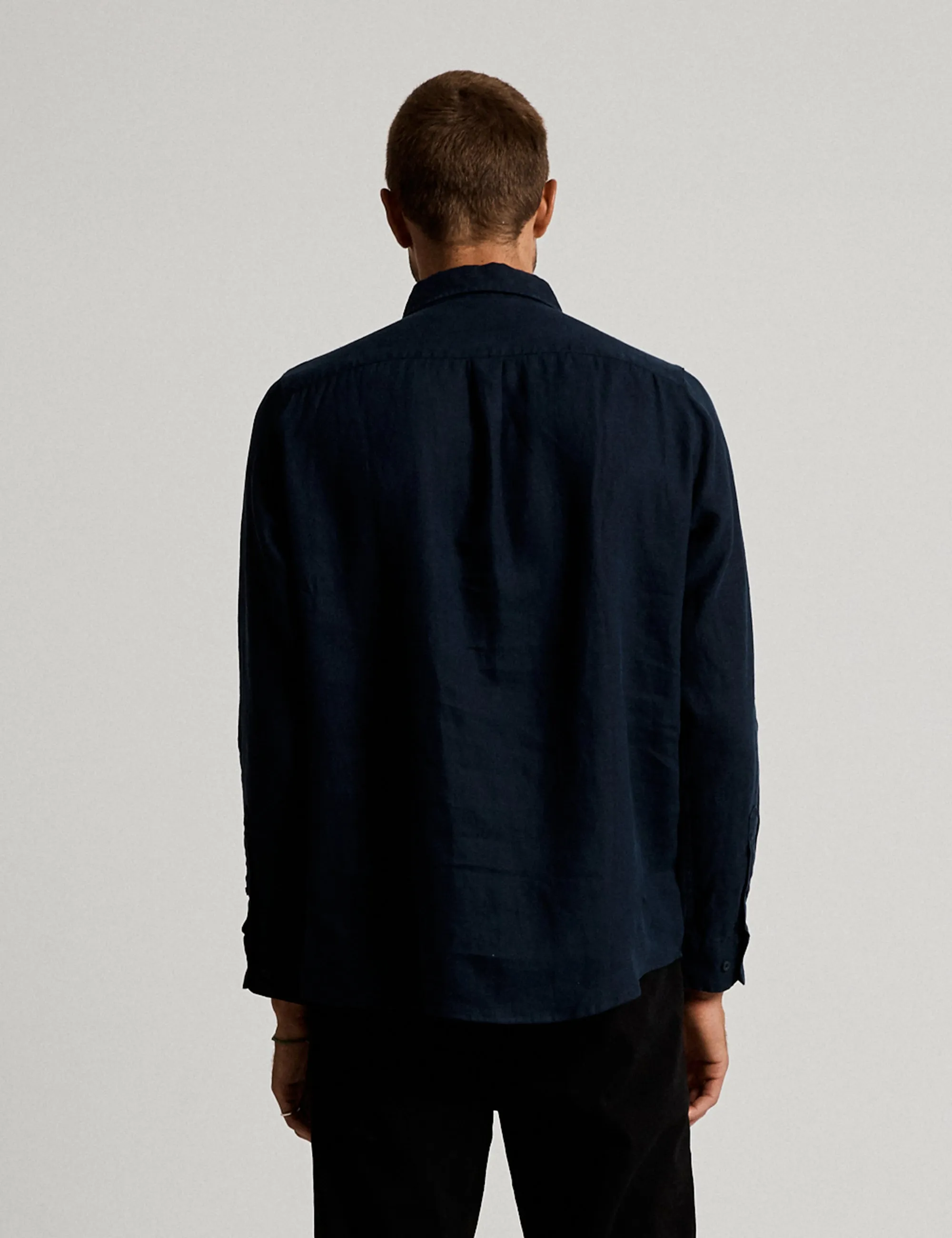 Linen Long Sleeve Shirt - Navy