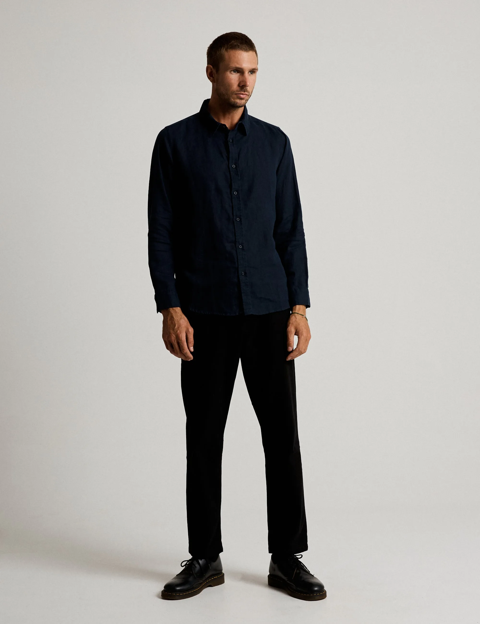 Linen Long Sleeve Shirt - Navy