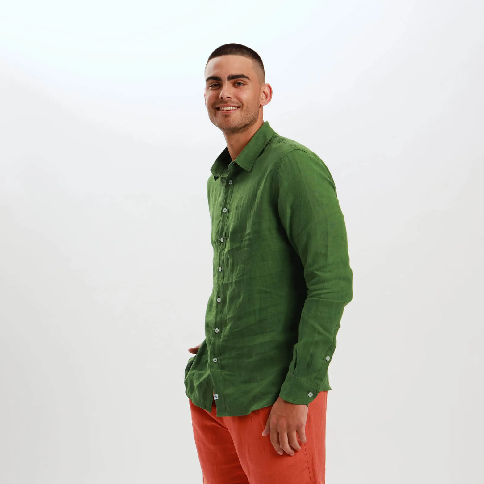 Long Sleeve Linen Shirt | Olive