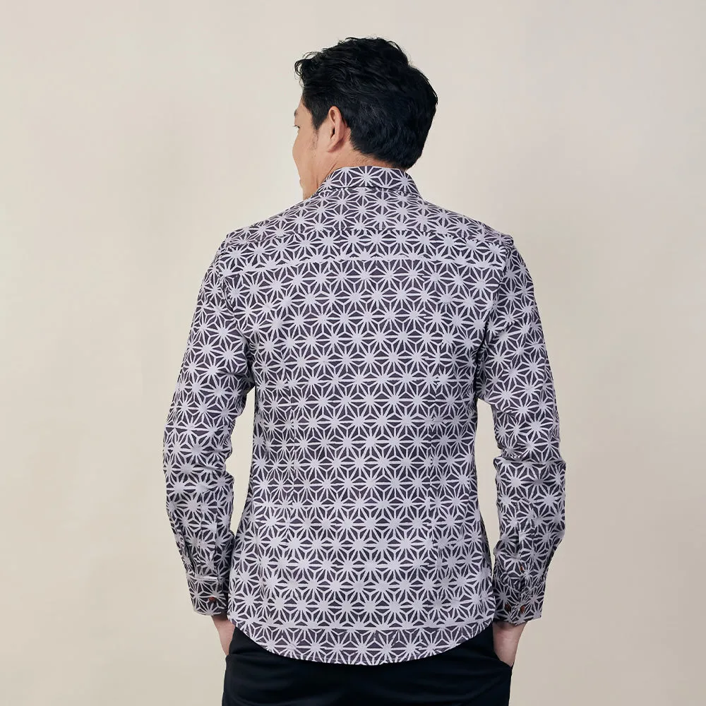 Men's Long-Sleeved Batik Shirt - Purple Firework