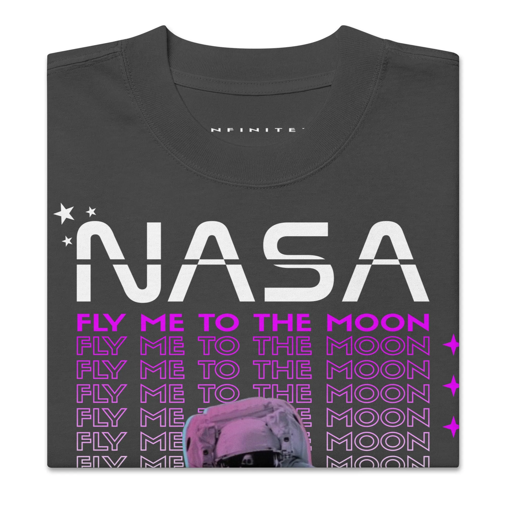 Men's Space Theme And Slogan Oversized Faded T-shirt