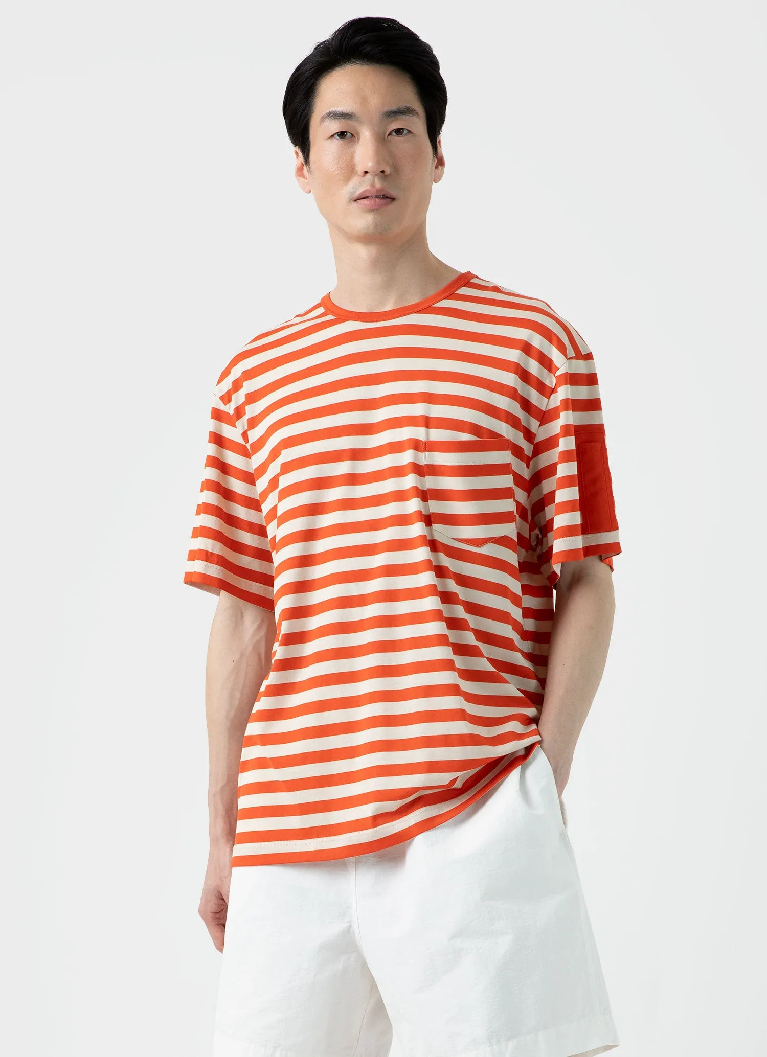 Men's Sunspel x Nigel Cabourn T-shirt in Orange/Stone White