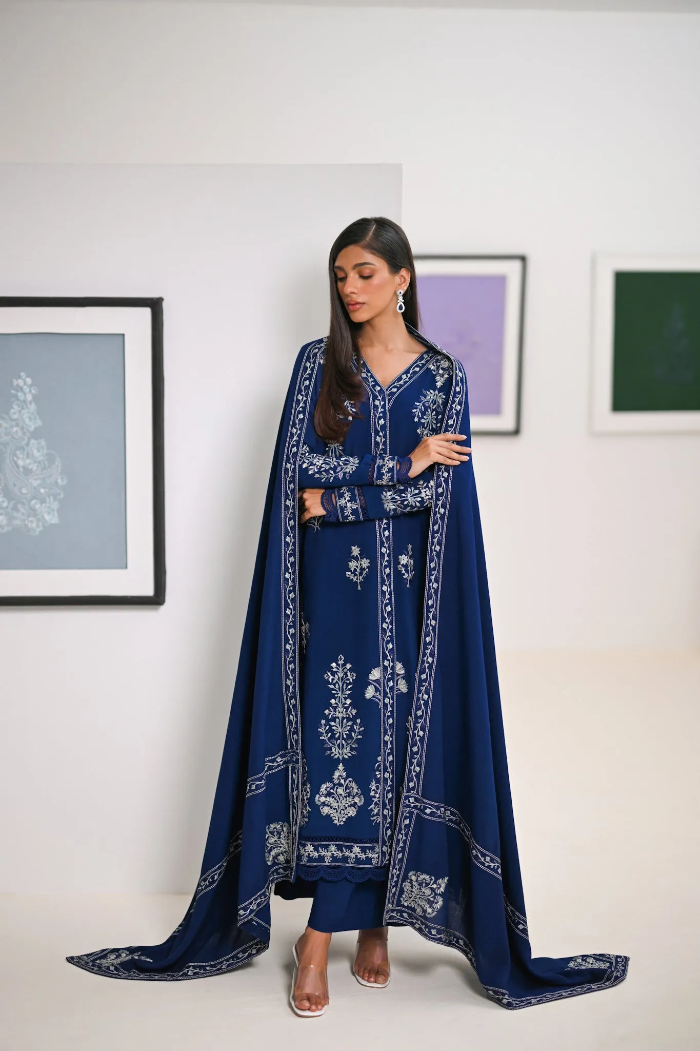 NAVY BLUE LUXURY EMBROIDERED KARANDI SET NEL-23640