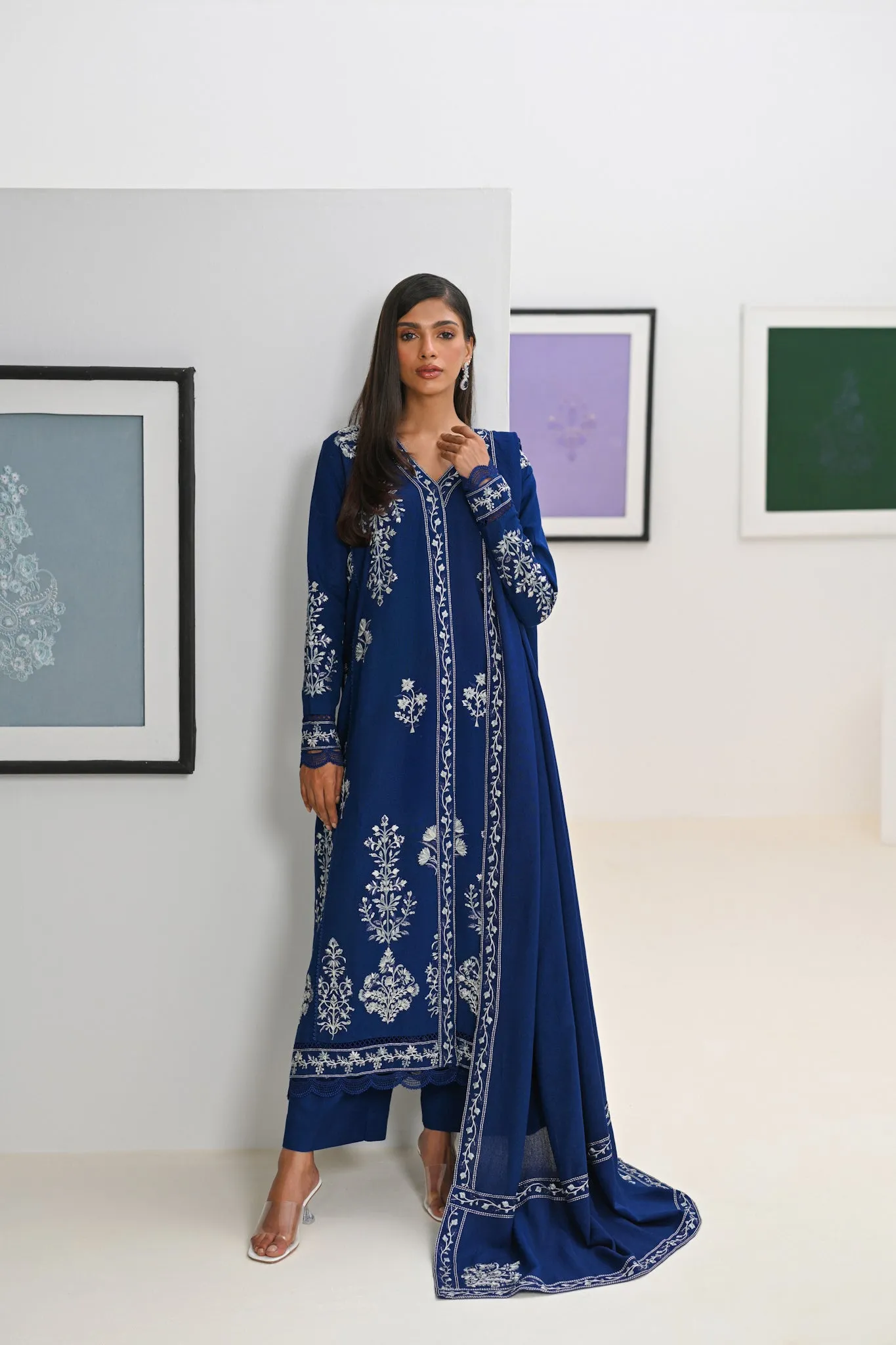 NAVY BLUE LUXURY EMBROIDERED KARANDI SET NEL-23640