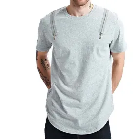 New men's dual shoulder zipper design t-shirt