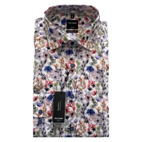 OLYMP White Floral Print Modern Fit Shirt