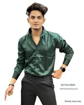 Plain Satin Shirt  - Bottle Green