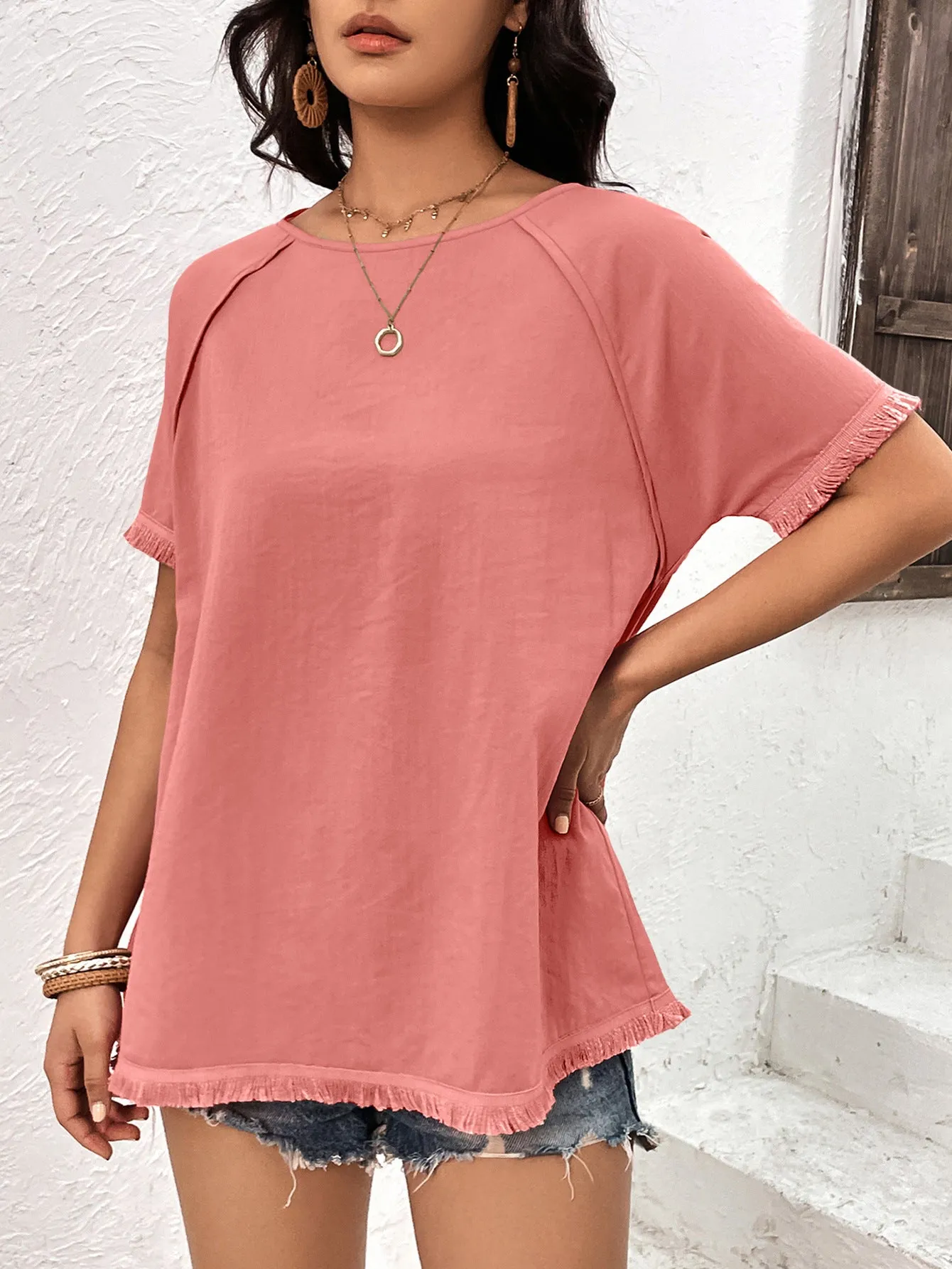 Raglan Sleeve Fringe Tunic