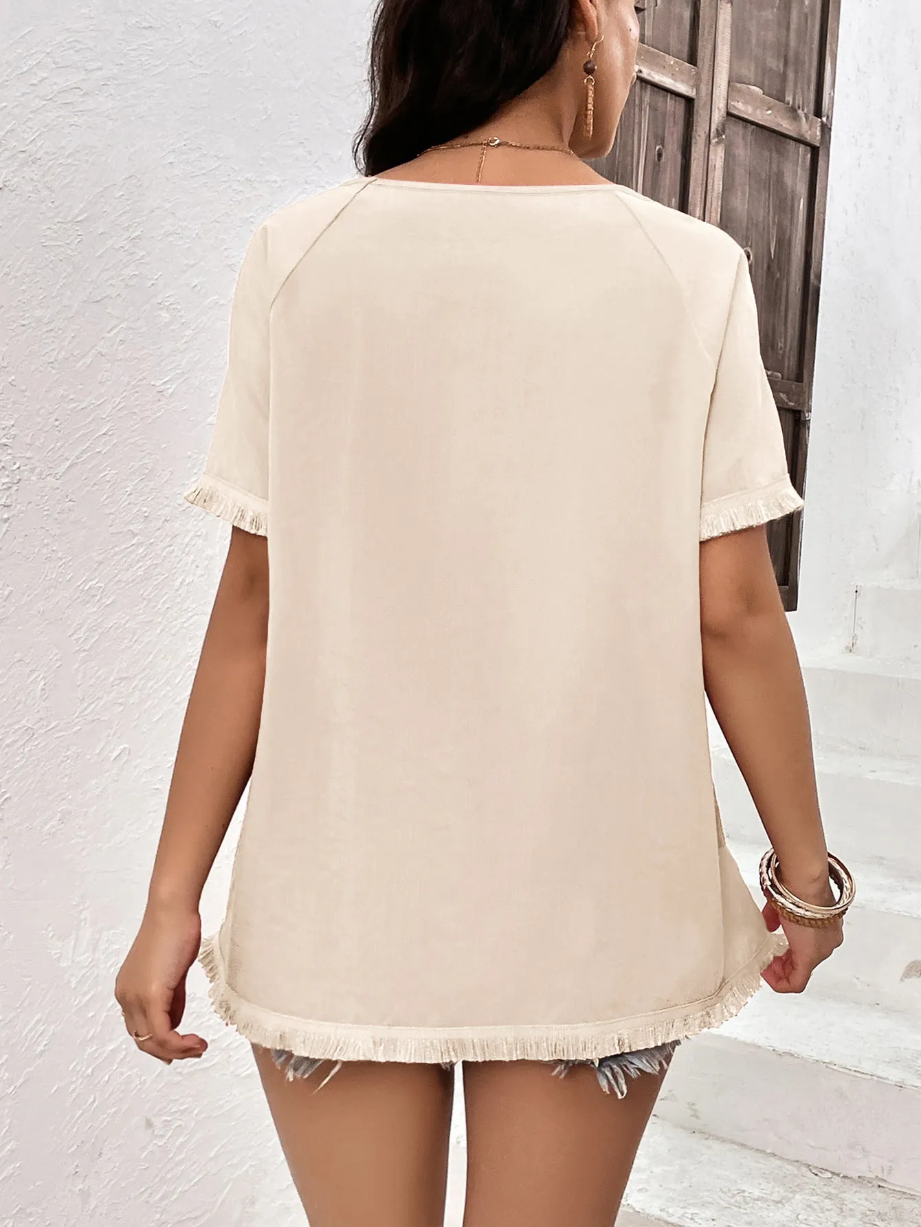 Raglan Sleeve Fringe Tunic