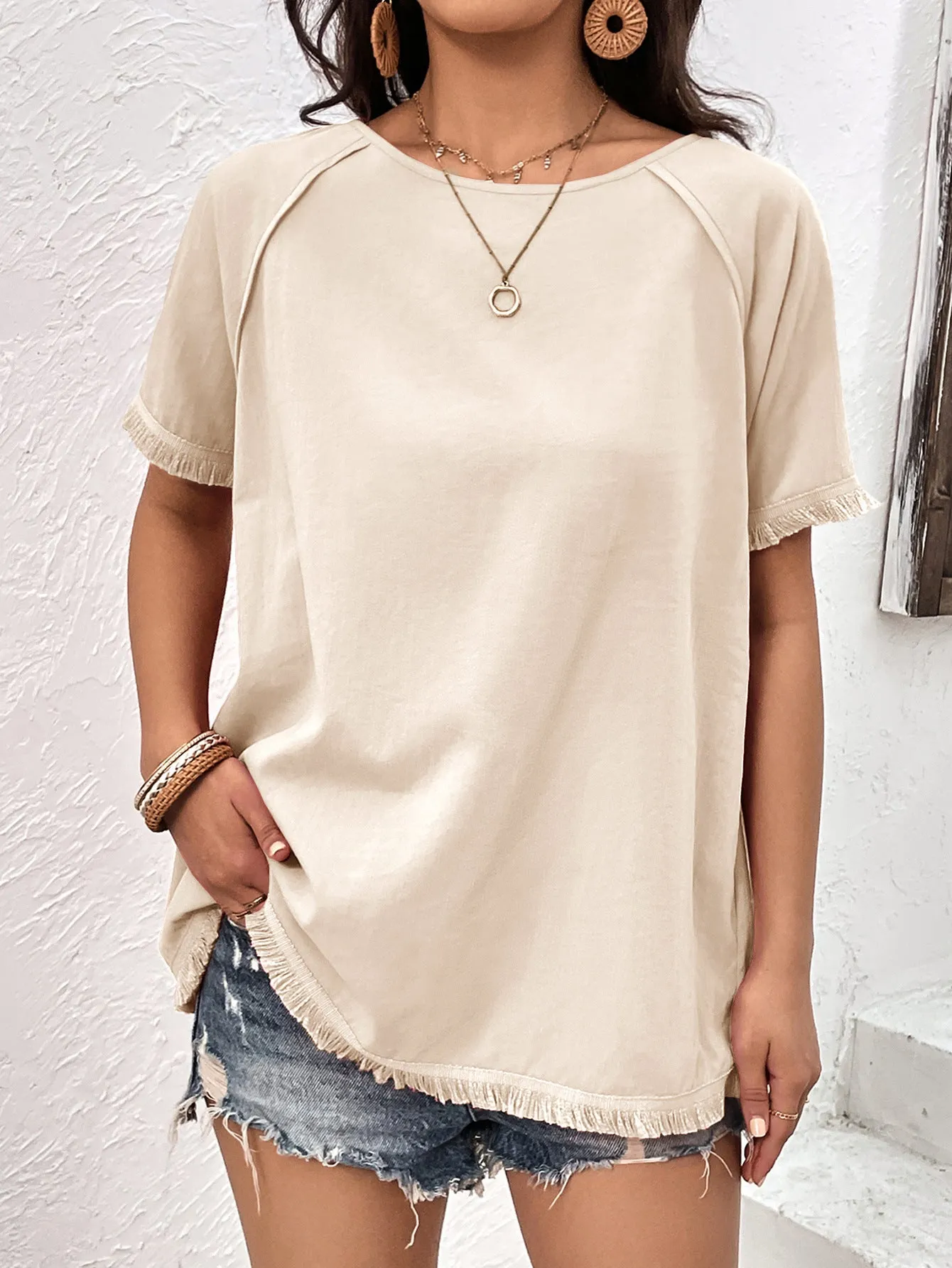 Raglan Sleeve Fringe Tunic