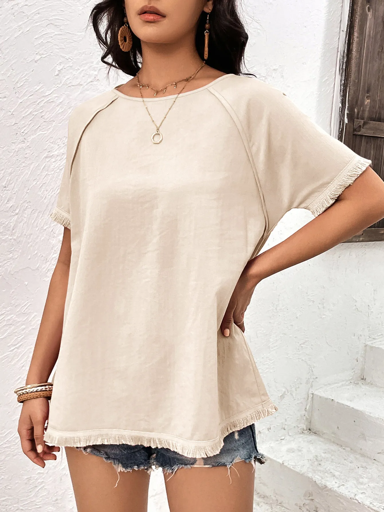 Raglan Sleeve Fringe Tunic