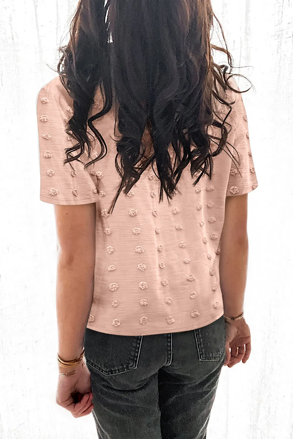 Short Sleeve Shirt For Women Swiss Dot Turn Down Collar Tops