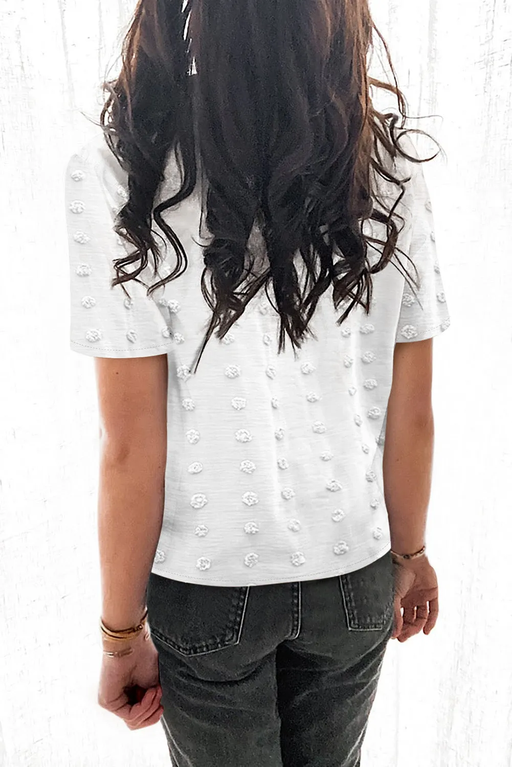 Short Sleeve Shirt For Women Swiss Dot Turn Down Collar Tops