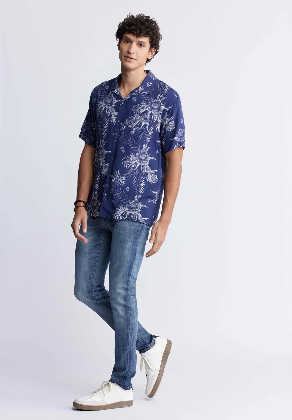 Sidny Men's Short-Sleeve Printed Shirt in Blue Depths - BM24287