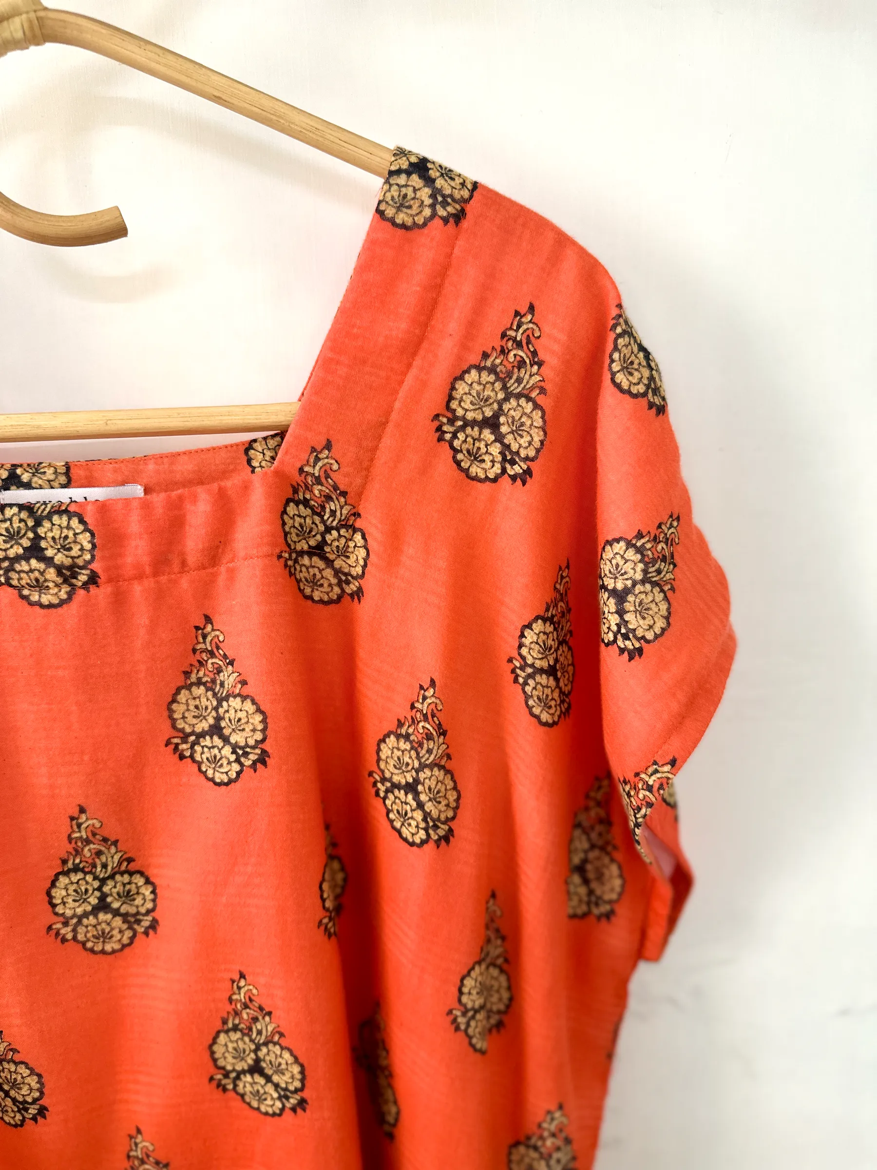 Tangerine Bouquet Square Neck Top - L