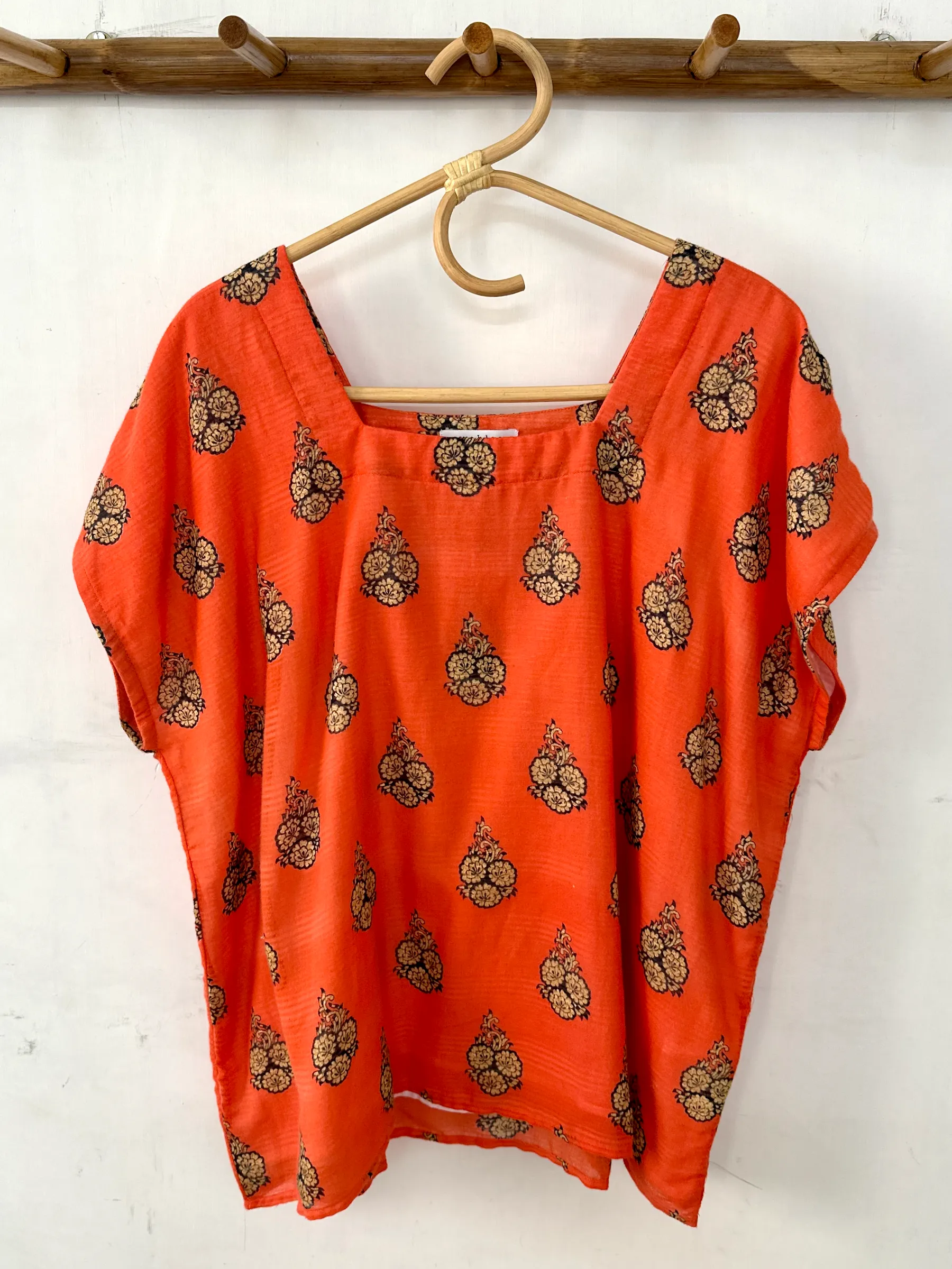 Tangerine Bouquet Square Neck Top - L