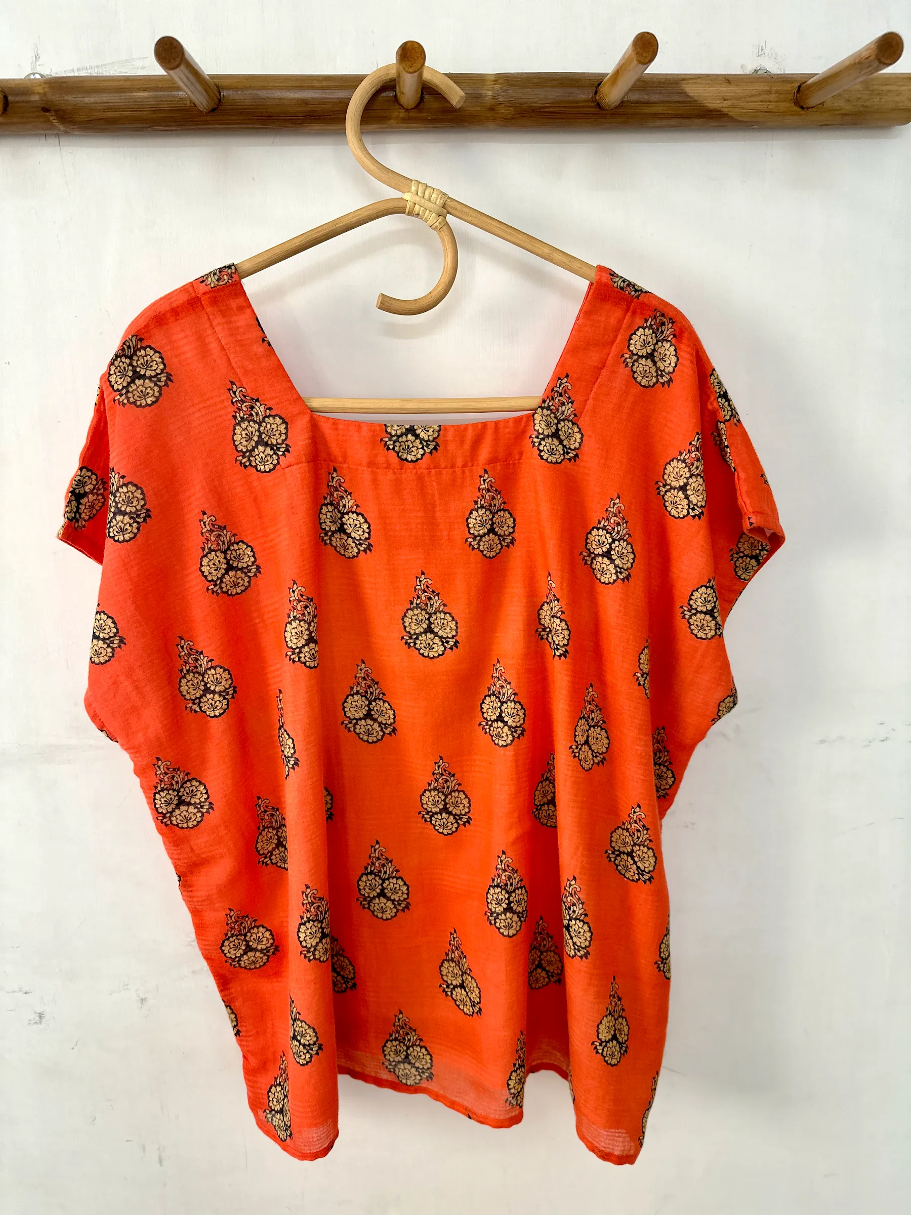 Tangerine Bouquet Square Neck Top - L