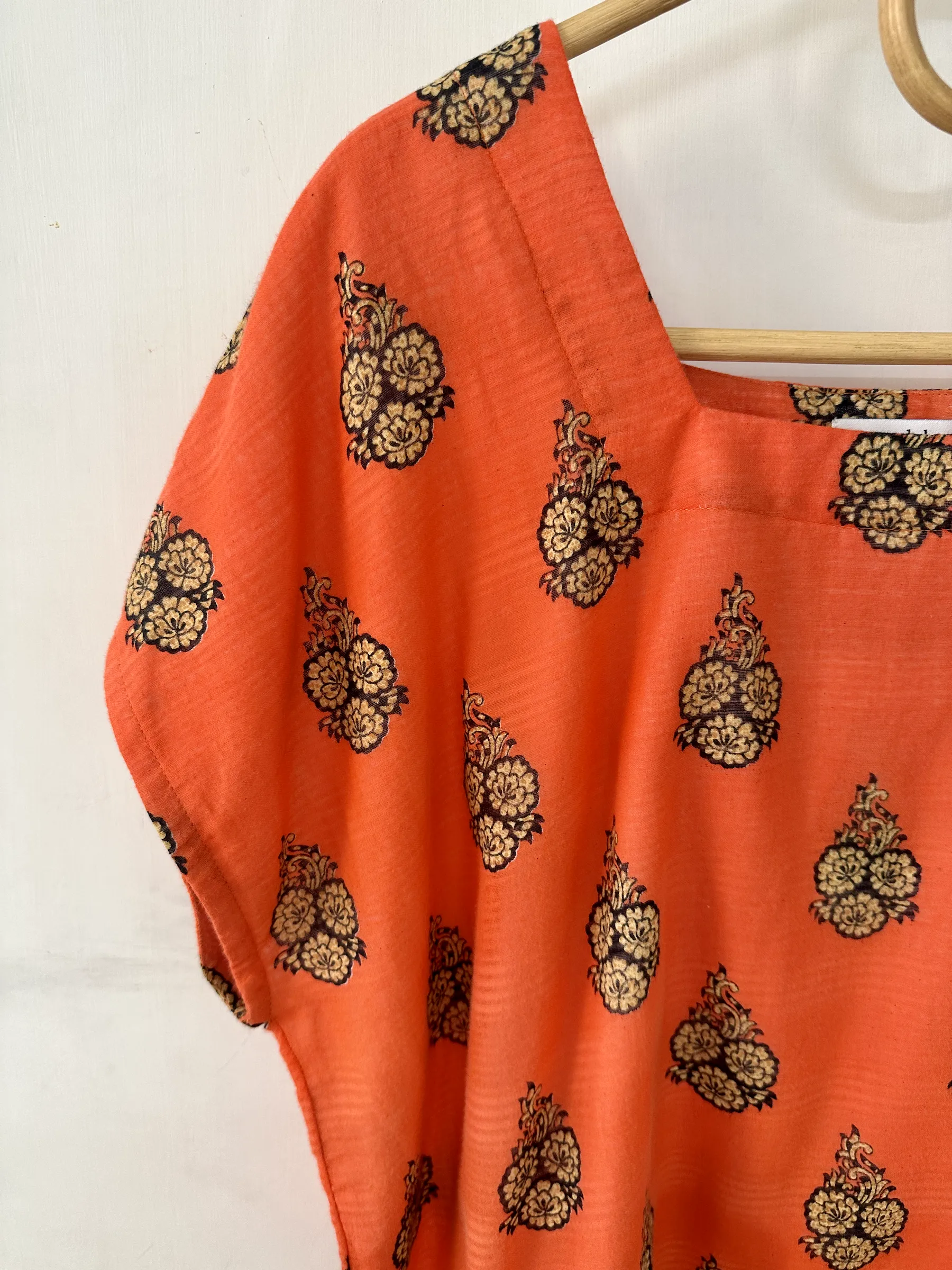 Tangerine Bouquet Square Neck Top - L