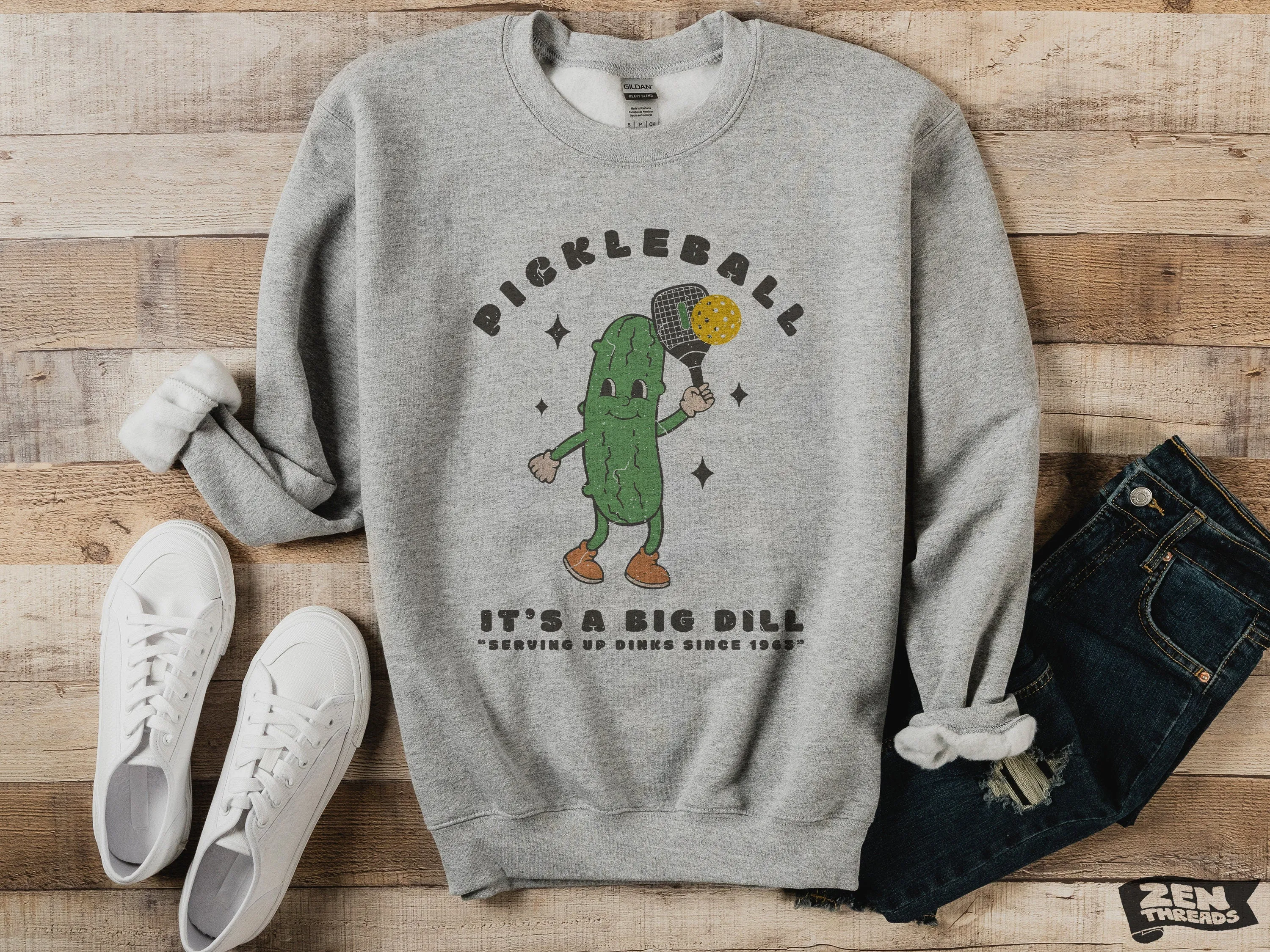 Unisex Big Dill Pickleball Sweatshirt - Vintage Sport Design