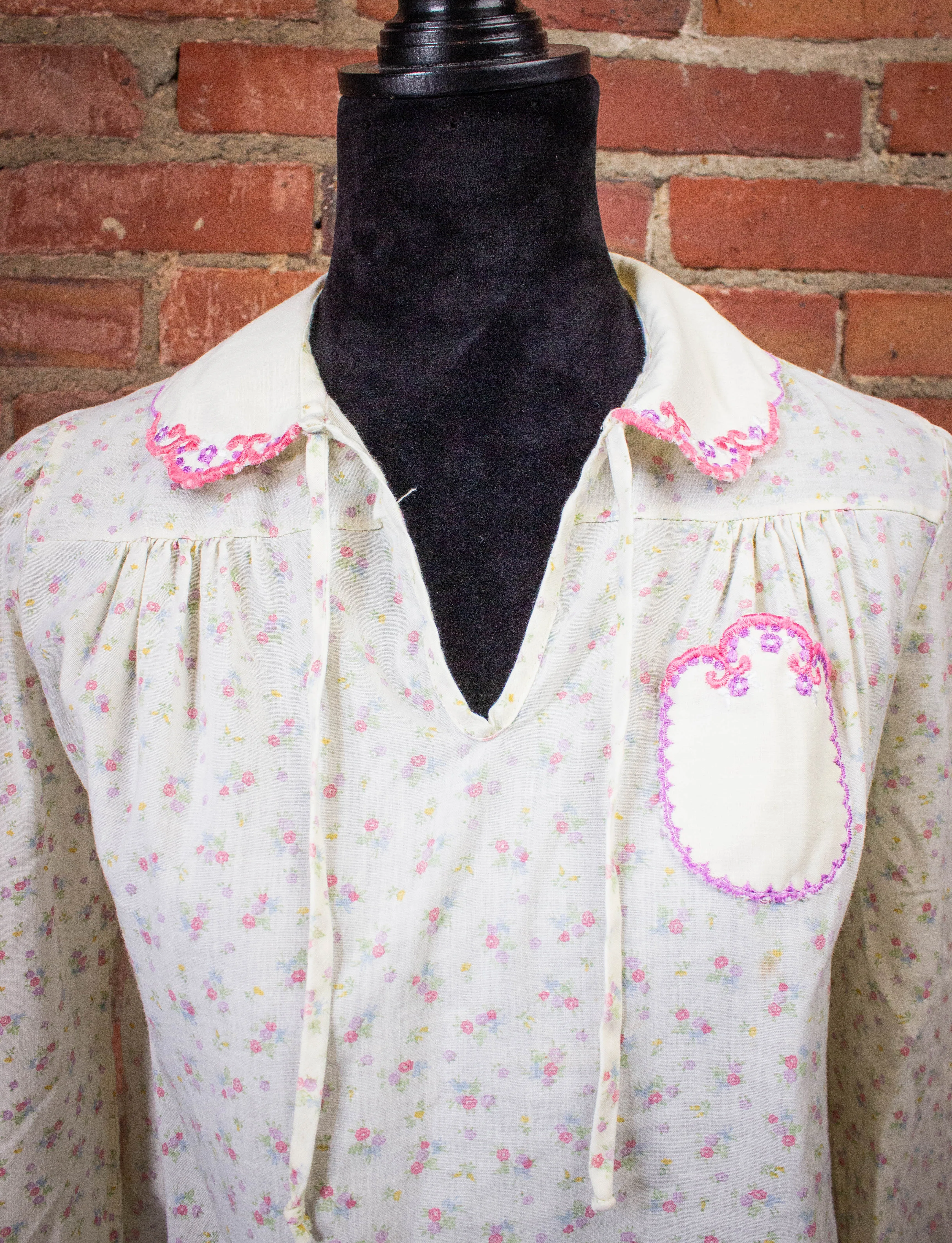 Vintage Andea Flower Print Night Shirt 70s White Medium