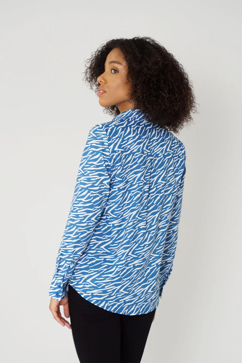 Women's Classic Long Sleeve Shirt in Blue Shima Print