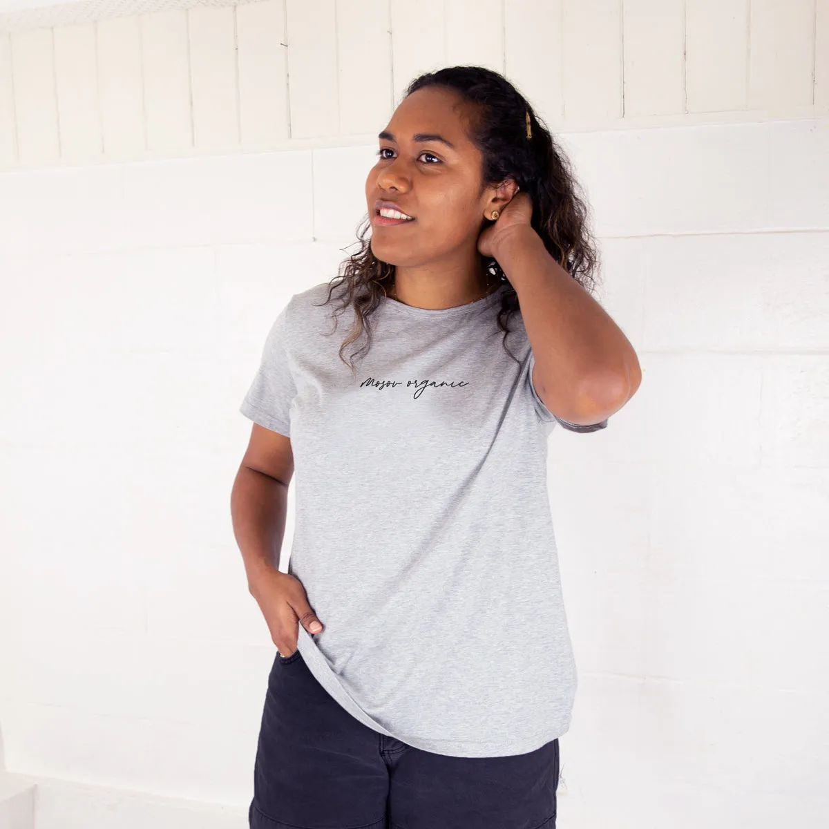 Women's Organic Script Logo T-shirt | Grey Marle