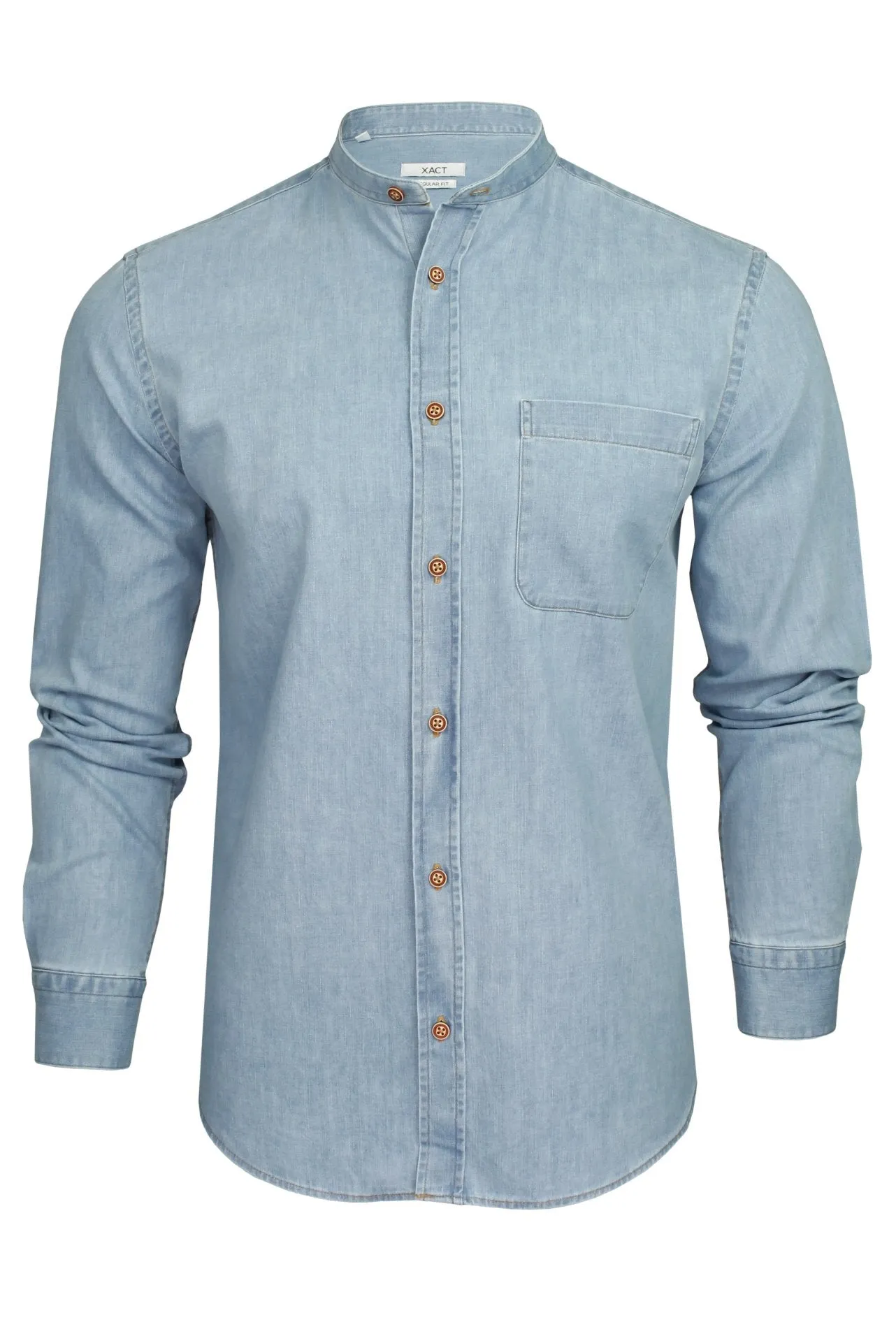 Xact Mens 6.6 oz Denim Band / Grandad Collar Shirt - Long Sleeved